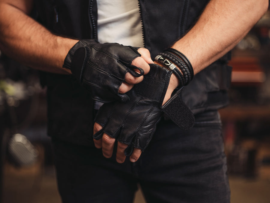 Men's Tough Deer Skin Fingerless Motorcycle Gloves