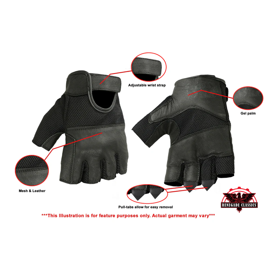 Leather/ Mesh Fingerless Motorcycle Gloves
