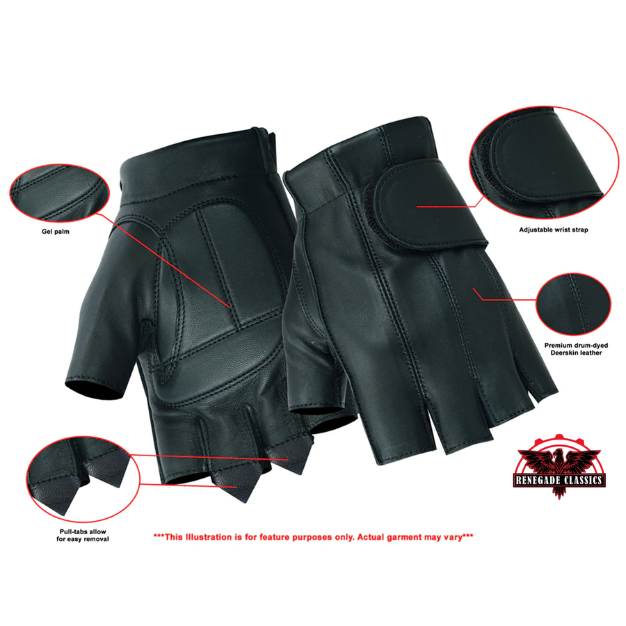 Men's Tough Deer Skin Fingerless Motorcycle Gloves