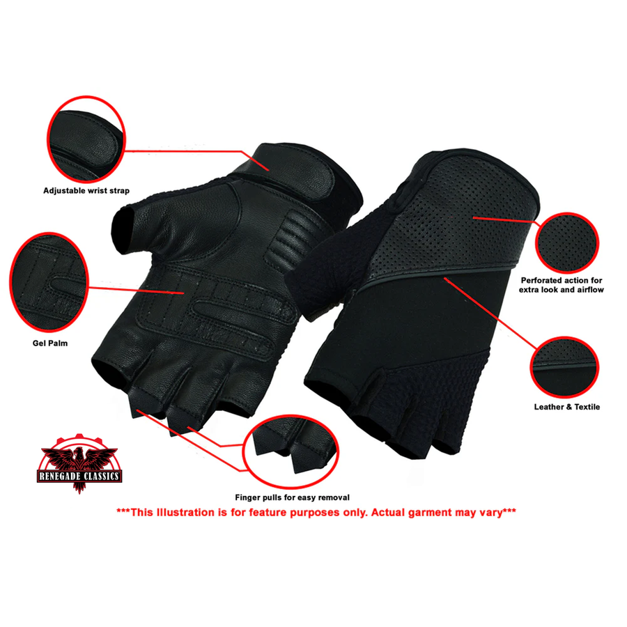 Leather/ Textile Fingerless Motorcycle Gloves