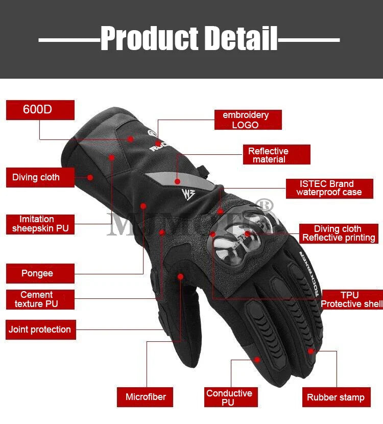 Winter Waterproof Touchscreen Motorcycle Gloves