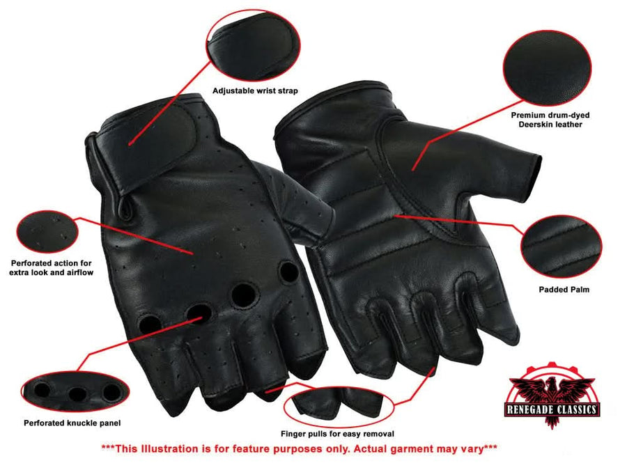Men's Advance Deer Skin Fingerless Motorcycle Gloves