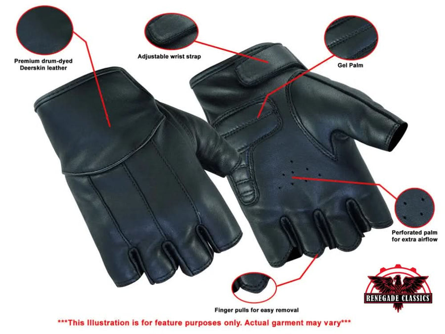 Women's Tough Deer Skin Fingerless Motorcycle Gloves