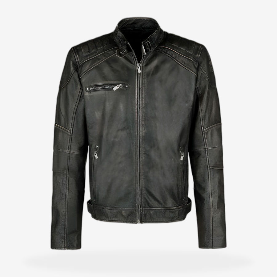 Classic Brando Leather Jacket front view - AtomBiker