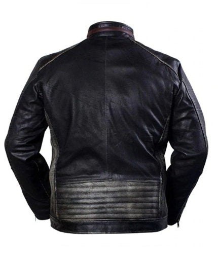 Retro Stripe Leather Riding Jacket