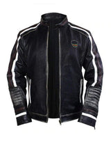 Retro Stripe Leather Riding Jacket