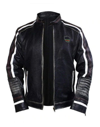 Retro Stripe Leather Riding Jacket