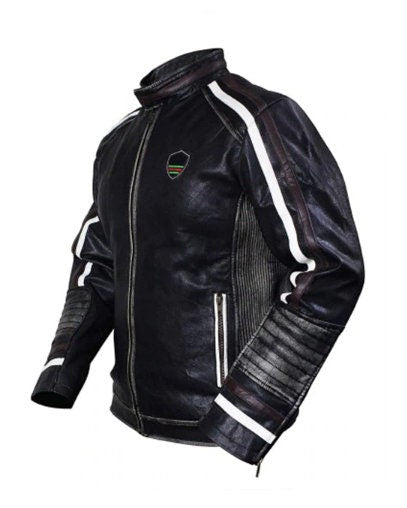 Retro Stripe Leather Riding Jacket