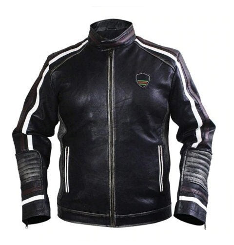 Retro Stripe Leather Riding Jacket