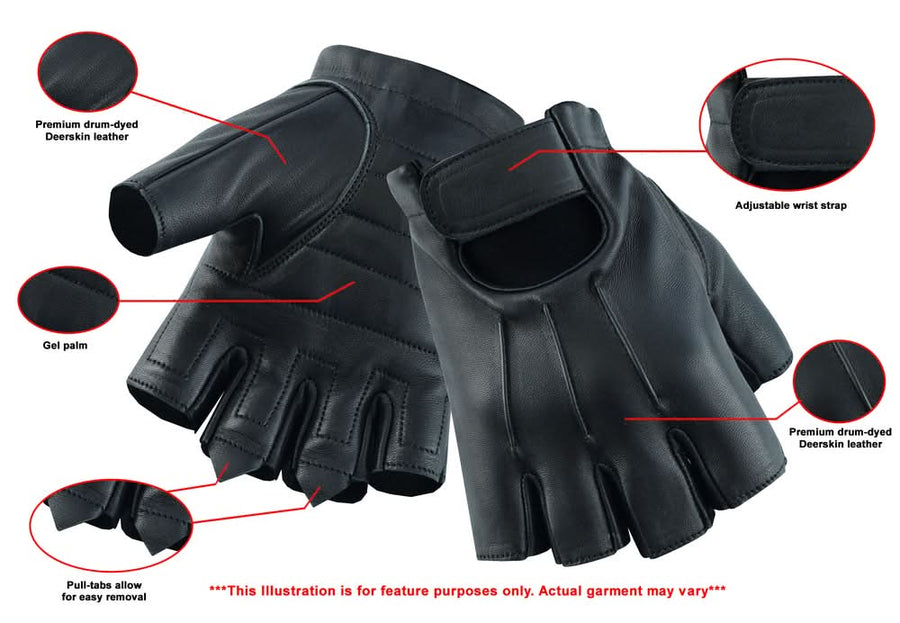 Men's Hardy Deer Skin Fingerless Motorcycle Gloves
